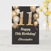 Carte 11e anniversaire Ballons Noir et Or Confetti (Fleur jaune)