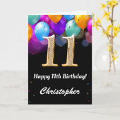 Carte 11e anniversaire Ballons noirs et dorés (Fleur jaune)