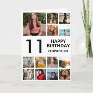 Carte 11e anniversaire Collage photo 13 photos noir blan