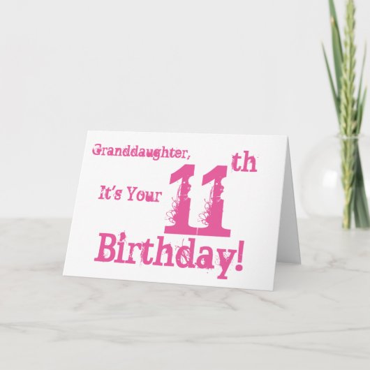Carte 11e anniversaire de la petite-fille en rose. (Devant)