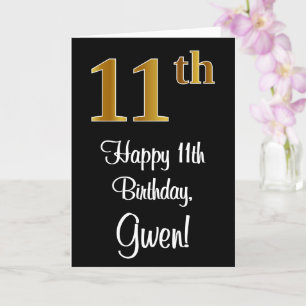 Carte 11e anniversaire ~ Elégant Luxueux Faux Gold Look 