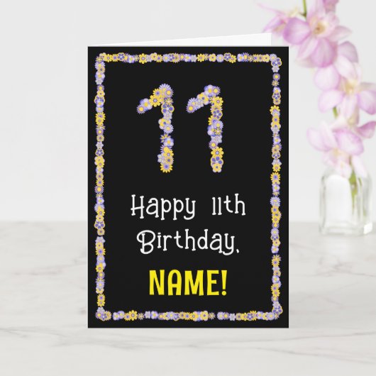 Carte 11e anniversaire : Floral Flowers Numéro, Nom pers (Orchidée)