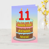 Carte 11e anniversaire — Fun Cake & Candles, avec nom pe (Fleur jaune)