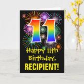Carte 11e anniversaire : Fun Motif Fireworks + Rainbow 1 (Fleur jaune)