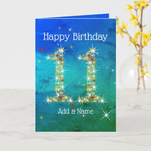 Carte 11e anniversaire - Nombre d'étoiles - Vert bleu -