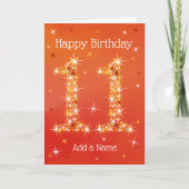 Carte 11e anniversaire - Numéro 11 en étoiles - Rouge - (Devant)
