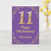 Carte 11e anniversaire Parties scintillant violet et or (Fleur jaune)