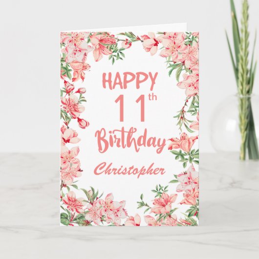 Carte 11e anniversaire Peach Peonies rose Aquarelle Flor (Devant)
