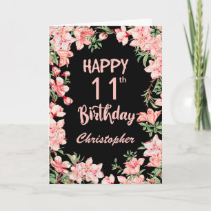 Carte 11e anniversaire Peach rose aquarelle Floral Noir