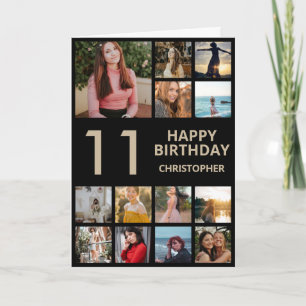 Carte 11e anniversaire Photo Collage 13 Photos Black & G