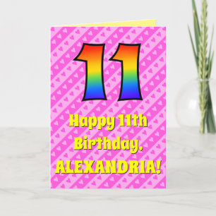 Carte 11e anniversaire : Pink Stripes & Hearts, Arc-en-c