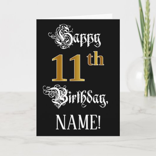 Carte 11e anniversaire — Script fantaisie; Faux Gold Loo (Devant)