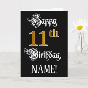 Carte 11e anniversaire — Script fantaisie; Faux Gold Loo