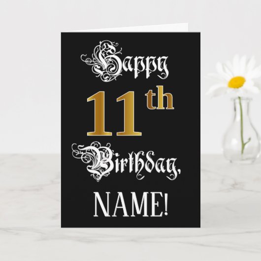Carte 11e anniversaire — Script fantaisie; Faux Gold Loo (Petite plante)