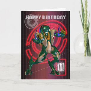 Carte 11e Joyeux anniversaire avec un guerrier robotique