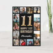 Carte 11e Joyeux Anniversaire Black and Gold Photo Colla (Devant)
