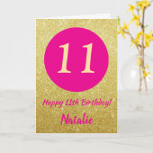 Carte 11e Joyeux anniversaire Hot rose et Parties scinti (Fleur jaune)