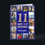 Carte 11e Joyeux Anniversaire Marine Bleu & Gold Photo C<br><div class="desc">11e Joyeux Anniversaire Marine Blue and Gold Photo Collage Carte Anniversaire. Pour plus de personnalisation,  cliquez sur le bouton "Customiser" et utilisez notre outil de conception pour modifier ce modèle.</div>