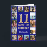 Carte 11e Joyeux Anniversaire Marine Bleu & Gold Photo C<br><div class="desc">11e Joyeux Anniversaire Marine Blue and Gold Photo Collage Carte Anniversaire. Pour plus de personnalisation,  cliquez sur le bouton "Customiser" et utilisez notre outil de conception pour modifier ce modèle.</div>