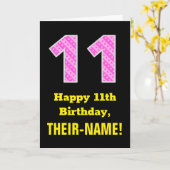 Carte 11ème anniversaire : Pink Stripes and Hearts "11" (Fleur jaune)