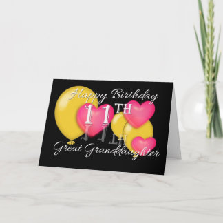Carte 11ème arrière-petite-fille heureuse d'anniversaire