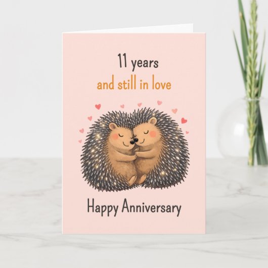 Carte 11th anniversary Hedgehogs cuddling (Devant)