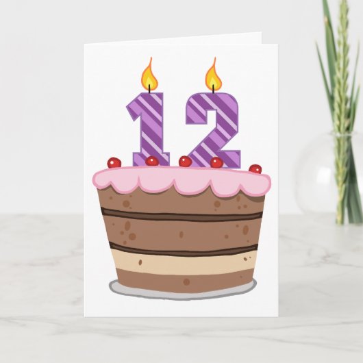 Carte 12 ans sur le gâteau d'anniversaire (Devant)