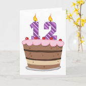 Carte 12 ans sur le gâteau d'anniversaire (Fleur jaune)
