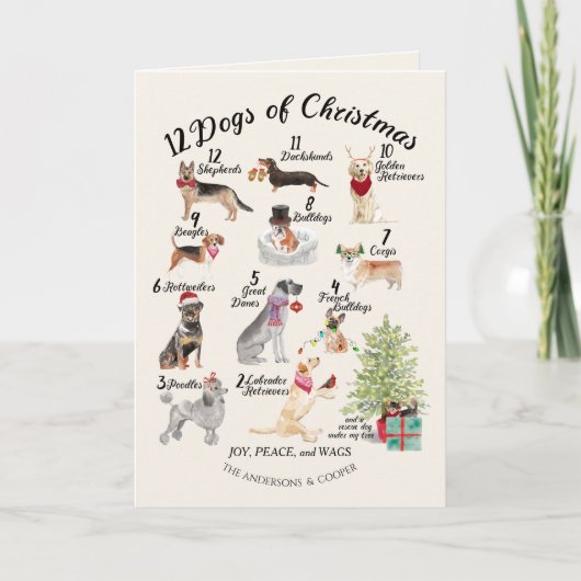 Carte 12 Chiens de Noël en Vacances Esprit Casquette Bow (Devant)