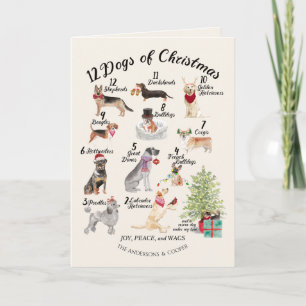 Carte 12 Chiens de Noël en Vacances Esprit Casquette Bow