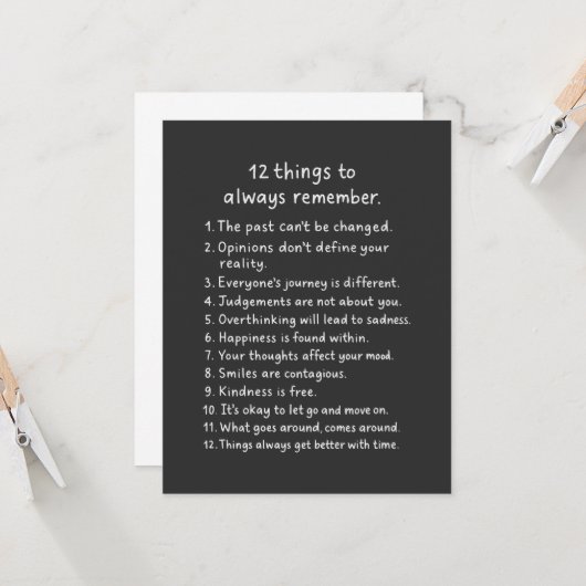 Carte 12 Choses À Toujours Se Souvenir (Devant/Arrière en situation)