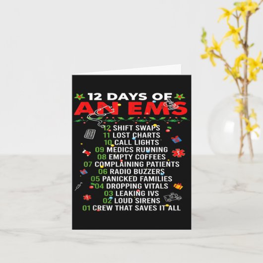 Carte 12 Days Of An Ems Emt Icu Nurse Christmas Xmas Fun (Fleur jaune)
