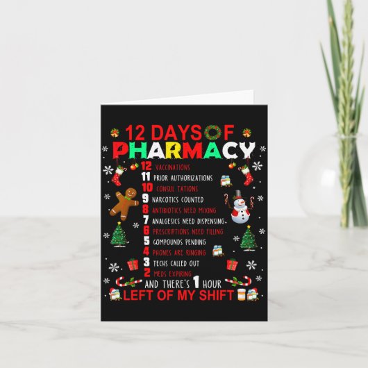 Carte 12 Days Of Pharmacy Funny Christmas Pharmacist Tec (Devant)