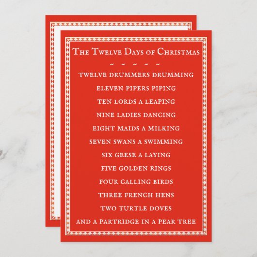 Carte 12 JOURS LYRICS 5x7 Plat Card / Rouge (Devant / Derrière)