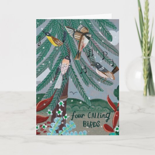 Carte 12 jours mignons de Noël quatre oiseaux appelant (Devant)
