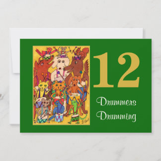 Carte 12 tambours tambourinant de mignons animaux Person