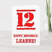 Carte 12e anniversaire : Amusant, Timbre en caoutchouc r (Devant)