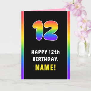 Carte 12e anniversaire : Arc-en-ciel coloré # 12, Nom pe