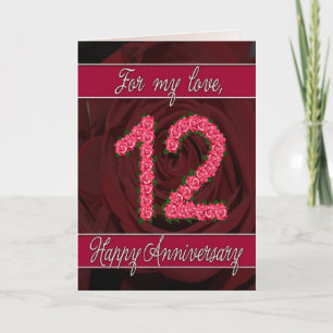 Carte 12e anniversaire avec rose et feuille