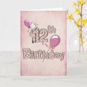 Carte 12e anniversaire avec une fille tenant des ballons (Fleur jaune)