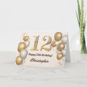 Carte 12e anniversaire Ballons d'or et Confetti Annivers