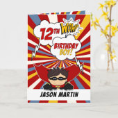 Carte 12e anniversaire Boy Superhero thème de la bande d (Fleur jaune)
