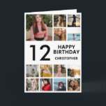 Carte 12e anniversaire Collage photo 13 photos noir blan<br><div class="desc">12e Joyeux Anniversaire Photo Collage 13 Photos Carte d'Anniversaire Noir et Blanc pour n'importe quel âge. 1er 13ème 15ème 16ème 18ème 20ème 21ème 30ème 40ème 50ème 60ème 70ème 80ème 90ème 100ème, tout âge. Pour plus de personnalisation, cliquez sur le bouton "Customiser" et utilisez notre outil de conception pour modifier ce...</div>