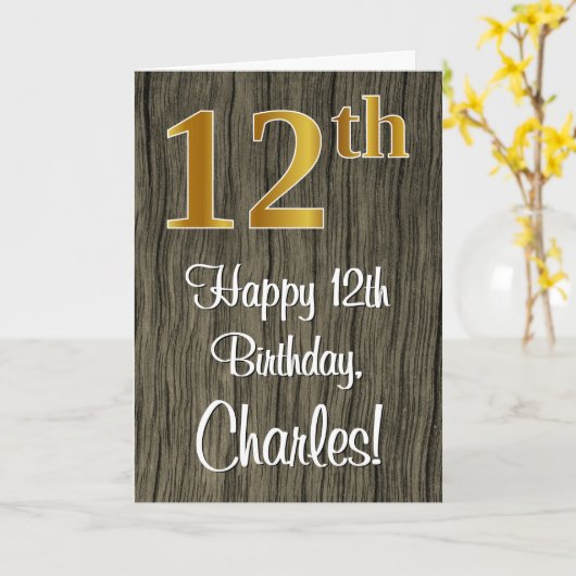 Carte 12e anniversaire : Elégant look d'or Faux #, Faux (Fleur jaune)