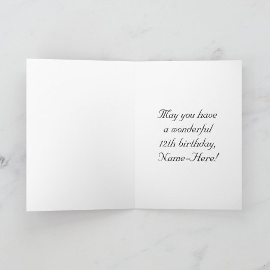 Carte 12e anniversaire : Fancy, Elegant Script + Nom per (Intérieur)