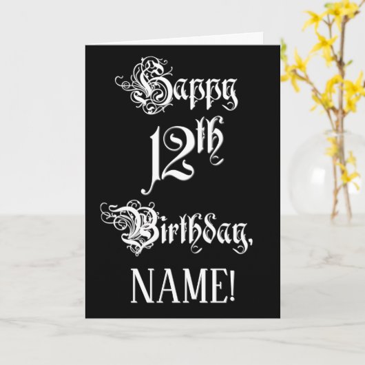 Carte 12e anniversaire : Fancy, Elegant Script + Nom per (Fleur jaune)