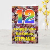 Carte 12e anniversaire; Feuilles d'automne rustiques; Ar (Fleur jaune)