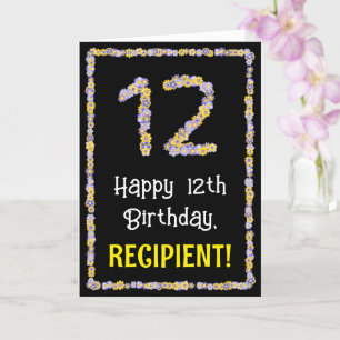 Carte 12e anniversaire : Floral Flowers Numéro, Nom pers
