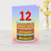 Carte 12e anniversaire — Fun Cake & Candles, avec nom pe (Fleur jaune)