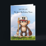 Carte 12e anniversaire Grandson Baseball Anniversaire Si<br><div class="desc">Fêtez l’anniversaire d’un enfant de 12 ans avec cette carte de baseball ludique! Un singe amusant, prêt à frapper le terrain avec sa chauve-souris et son gant, se tient sous un ciel brillant. Parfait pour les amateurs de baseball, ce design énergique et gai est un excellent moyen d'envoyer des voeux...</div>
